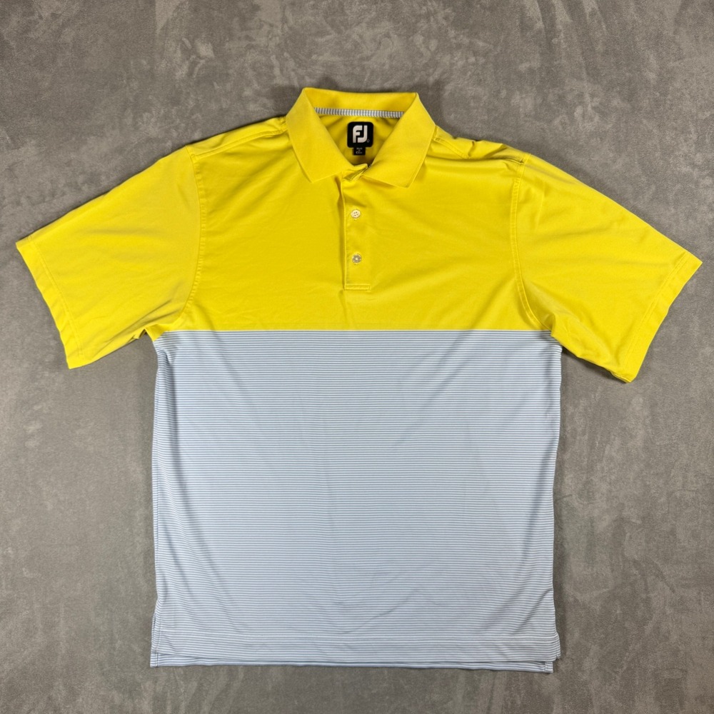 FootJoy Mens Large Golf Polo Shirt Yellow Striped Colorblock Performance FJ